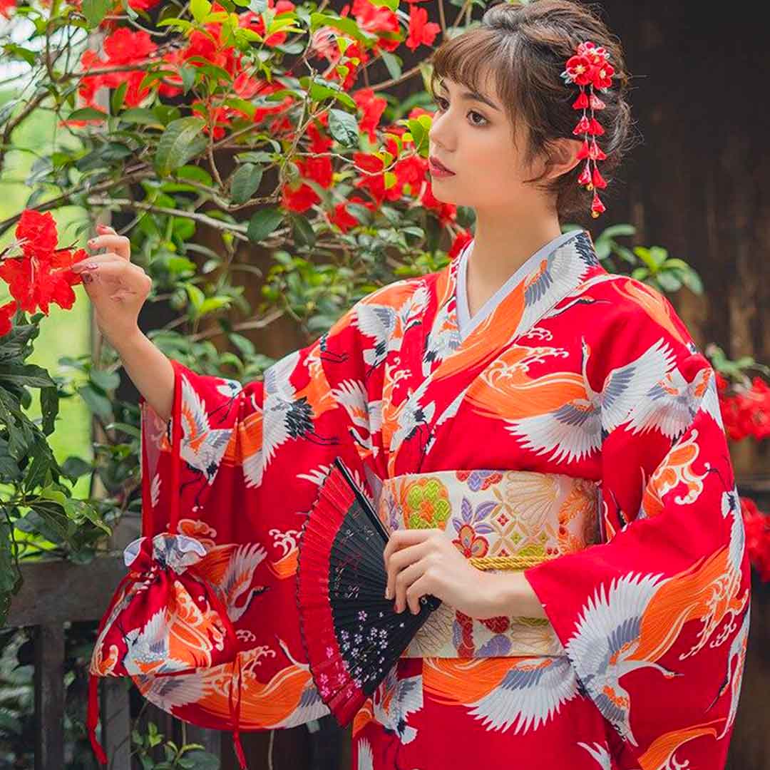 Kimono Japonais Rouge - Image 5