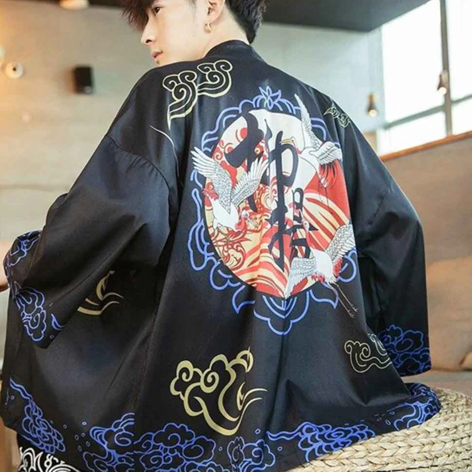 Kimono noir veste Haori